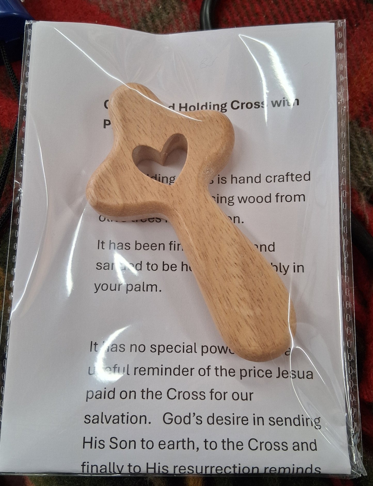 Olivewood Holding Cross with Heart Centre