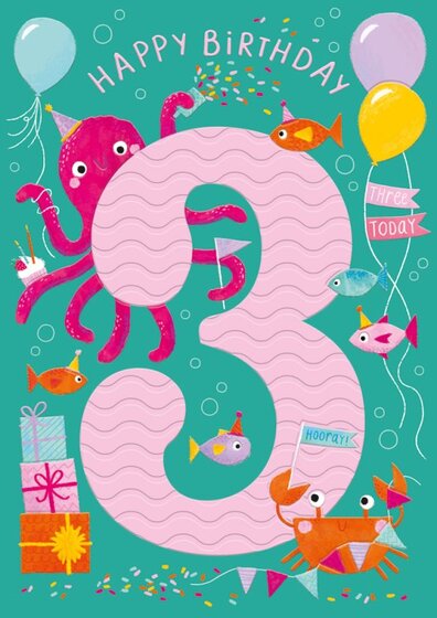 Happy Birthday 3 Today - Card