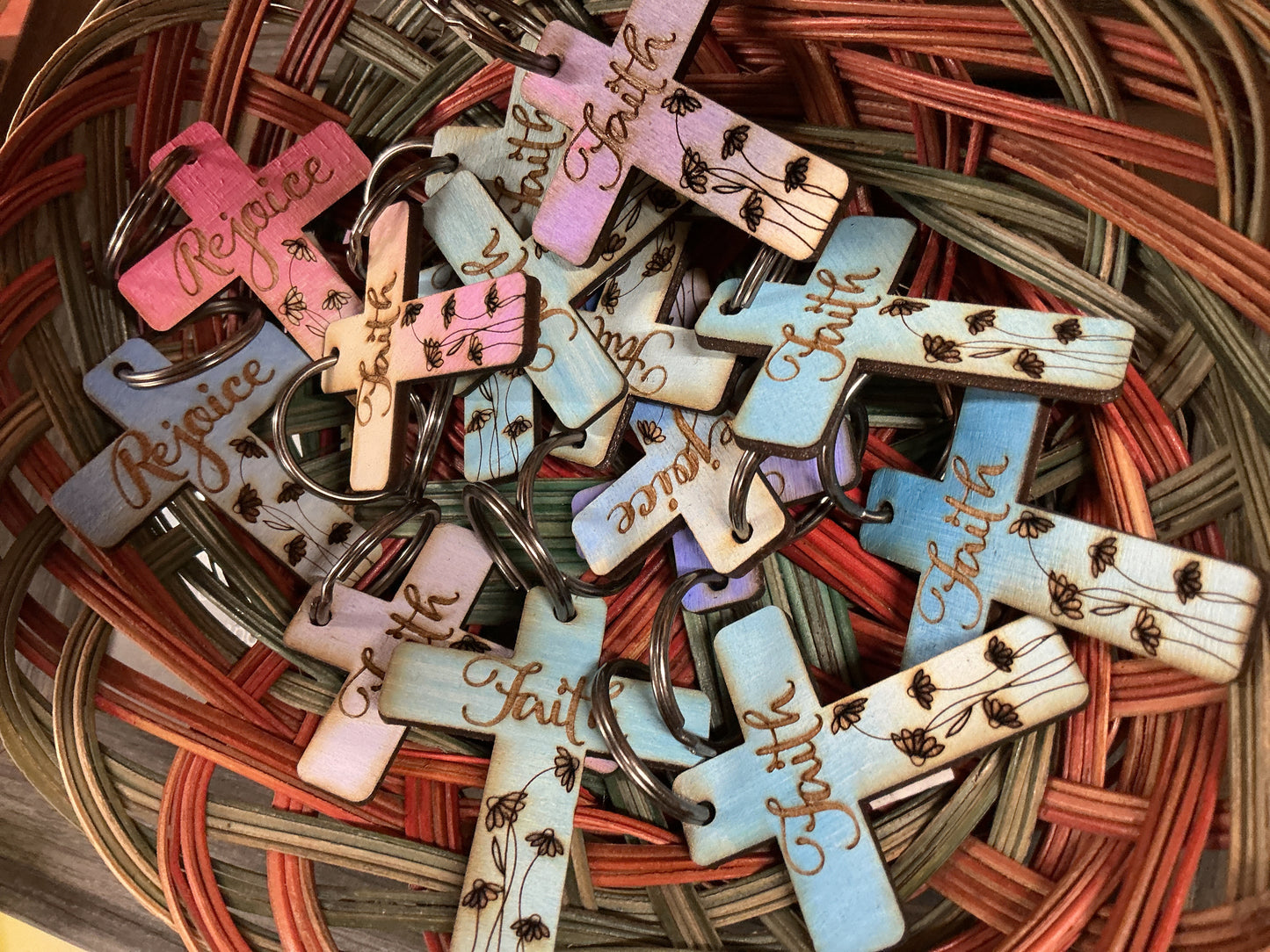 Wooden Cross Key Ring