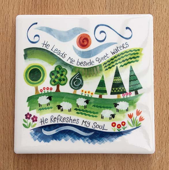 Ceramic Coaster - Hannah Dunnet - He Leads Me Beside Quiet Waters