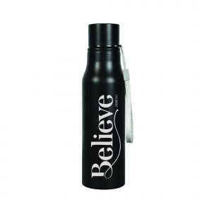Water Bottle - Black with word Believe