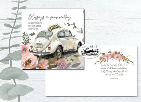 Blessings on your Wedding - White Beetle Car -Wedding Card