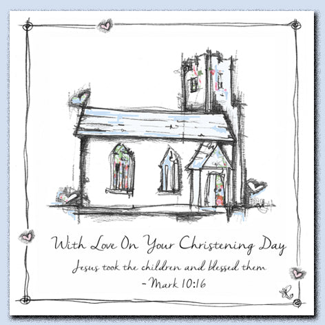 Christening Card - With Love on Your Christening Day - Blue Church