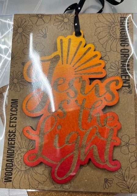 Wooden Hanging Ornament- Painted- Jesus is the Light