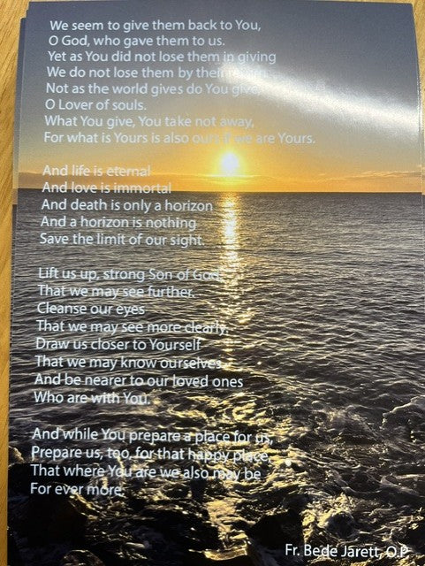 Prayer Card - Poem by Fr Bede - Sunset reflection