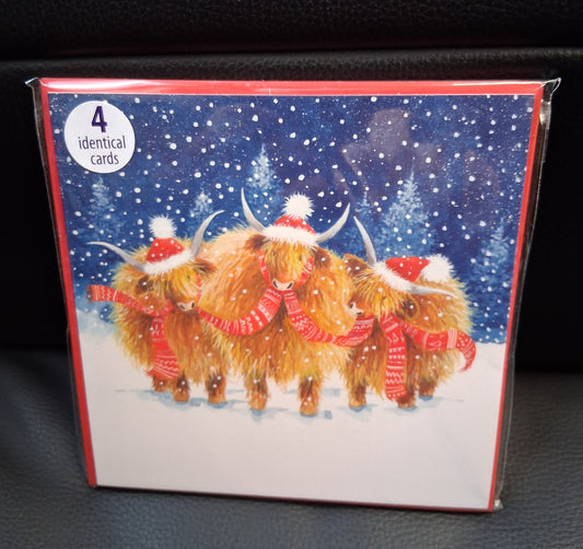 Highland Cows Christmas Cards - Pack of 4