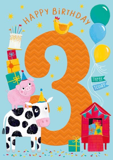 Happy Birthday 3 Today - Card