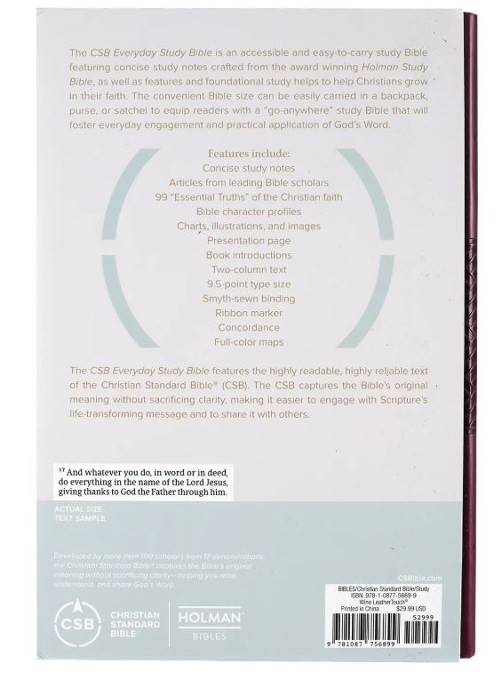CSB Everyday Study Bible - Wine Leathertouch
