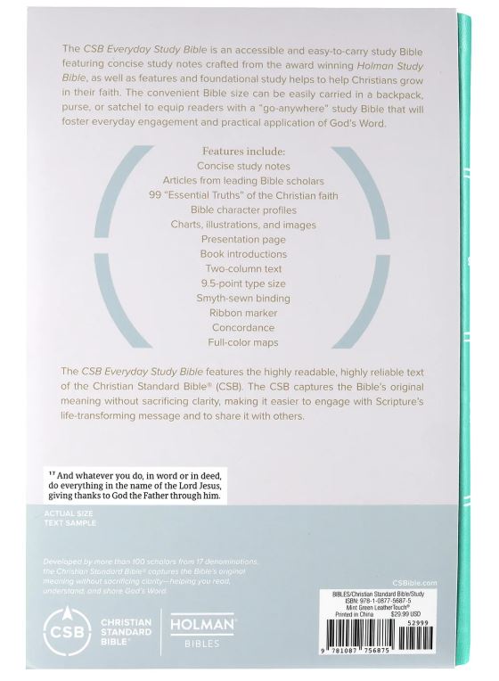 CSB Everyday Study Bible - Mint Green Leathertouch