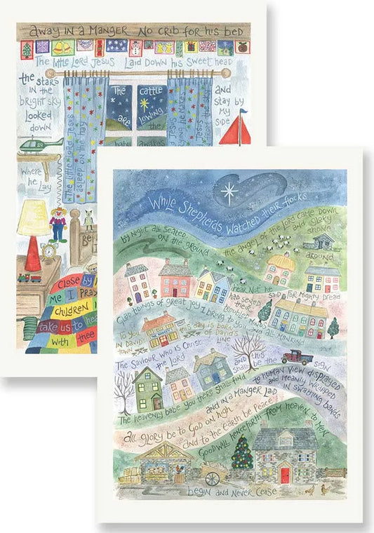 Hannah Dunnett Pack of 10 Christmas Cards - Away in a Manger & While Shepherds