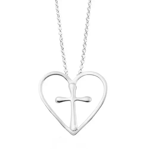Sterling Silver Cross in a Heart Necklace