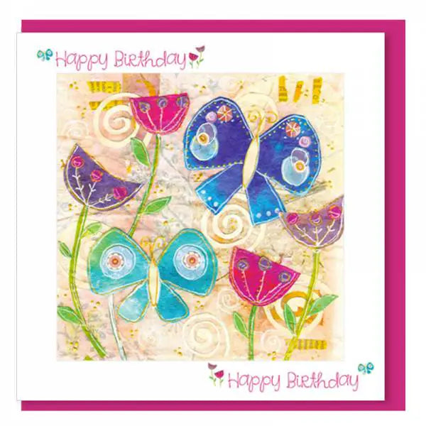 Happy Birthday Card - Butterflies and flowers