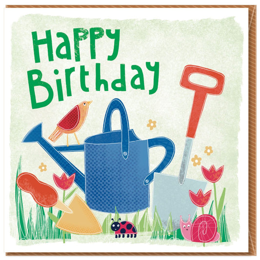 Happy Birthday Card - Gardeners scene