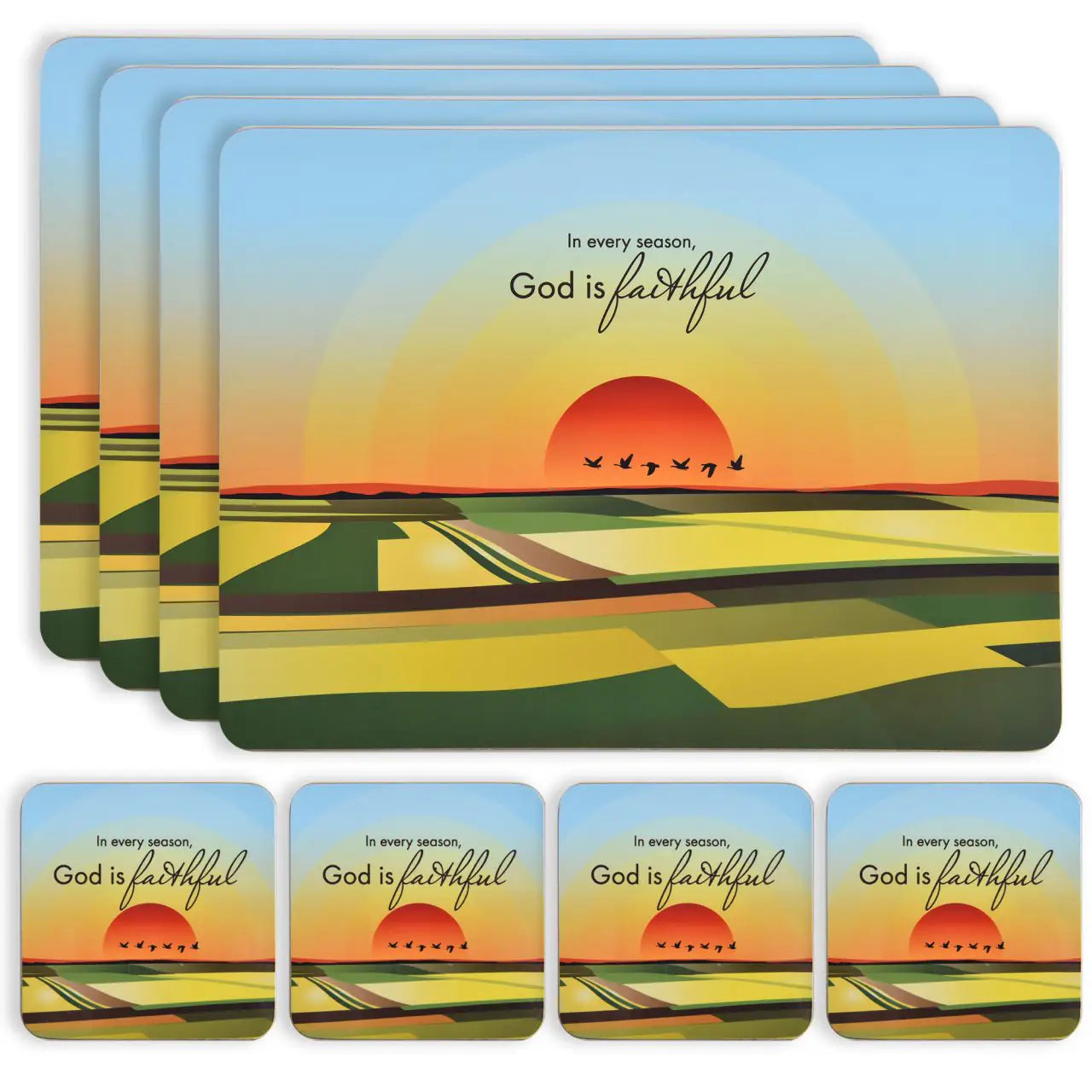 God Is Faithful - Set of 4 Placemats and Coasters