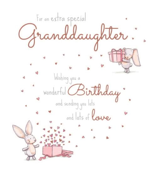 Birthday Card - For an extra special Granddaughter - Rabbits and Hearts