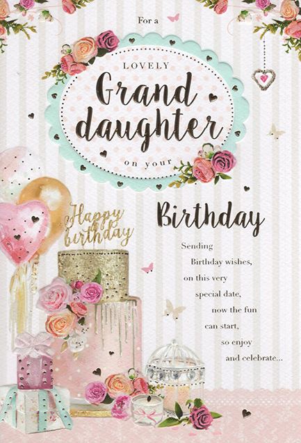 Happy Birthday Grand-daughter Card - Cake and Balloons