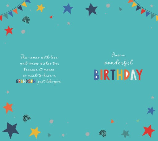Happy Birthday Grandson Card - Presents, stars and bunting