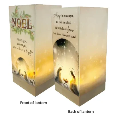 Noel Glass Lantern with Micro lights on wood base