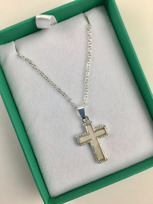 Cross Pendant - Inlaid Paua Shell Whit