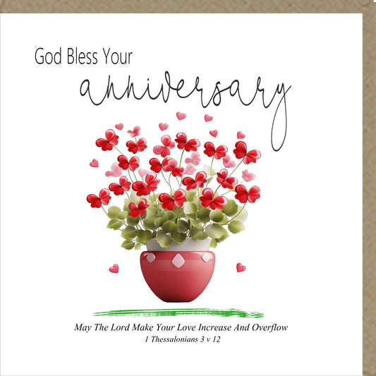 Anniversary Card - God bless your anniversary - red floral