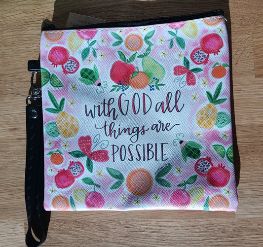 With God All Things are Possible Wristlet - Purse/Bag with Zipper
