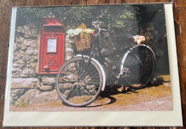 Greetings Card - Blank - Bicycle against Post Box