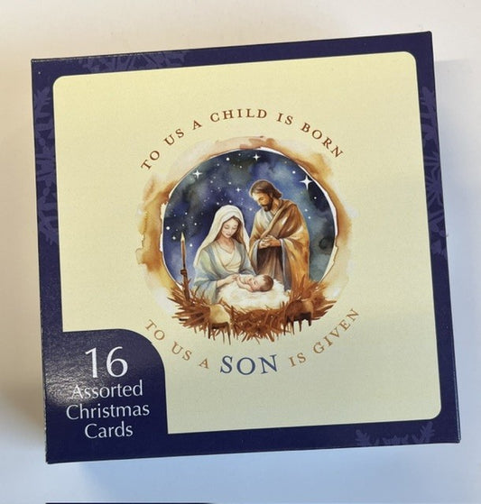 16 Assorted  Christmas Cards Boxed - 8 each of 2 designs