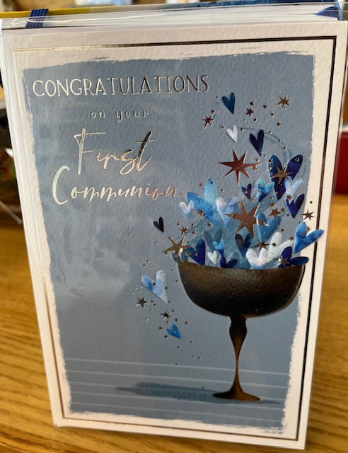 Card - First Communion - Cup, Hearts and Stars