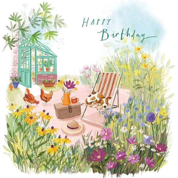 Happy Birthday Card  - Relaxing in the Garden