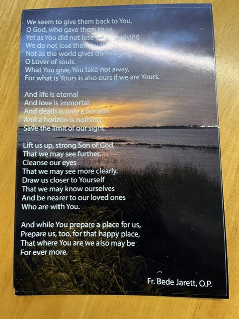 Prayer Card - Poem by Fr Bede - Golden sunset