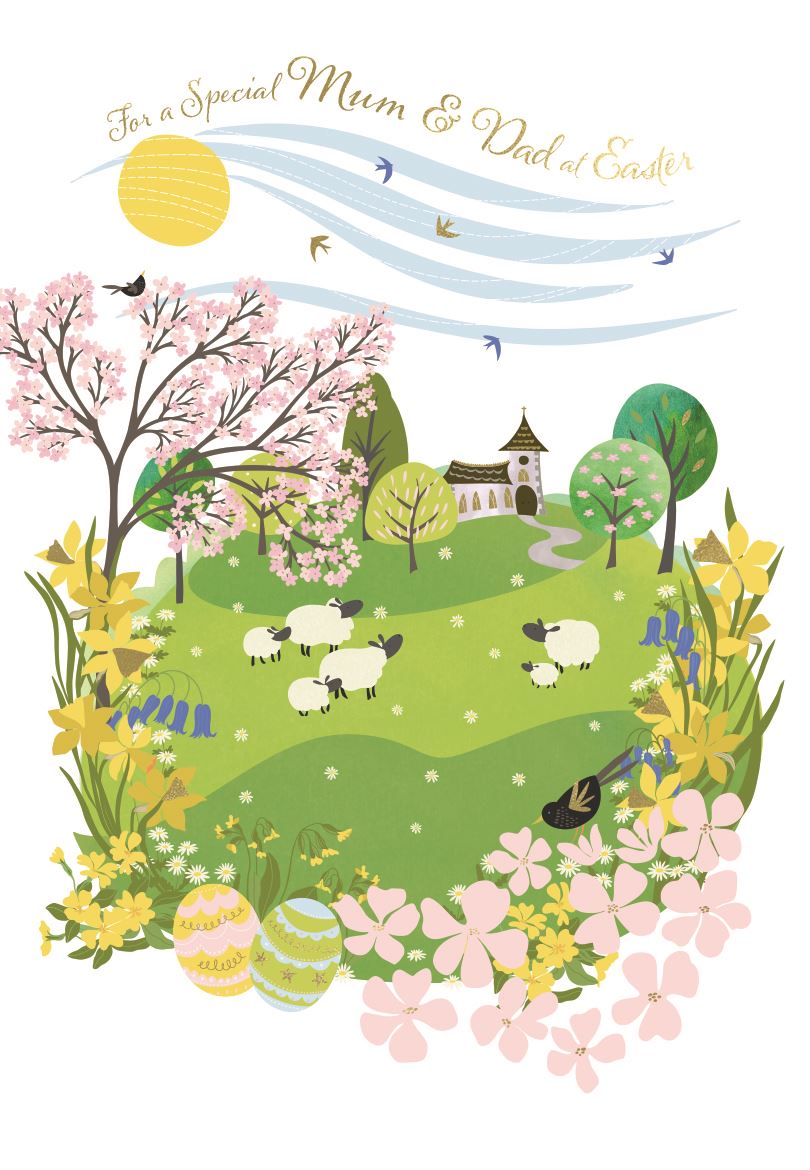 Happy Easter - Sheep in church field