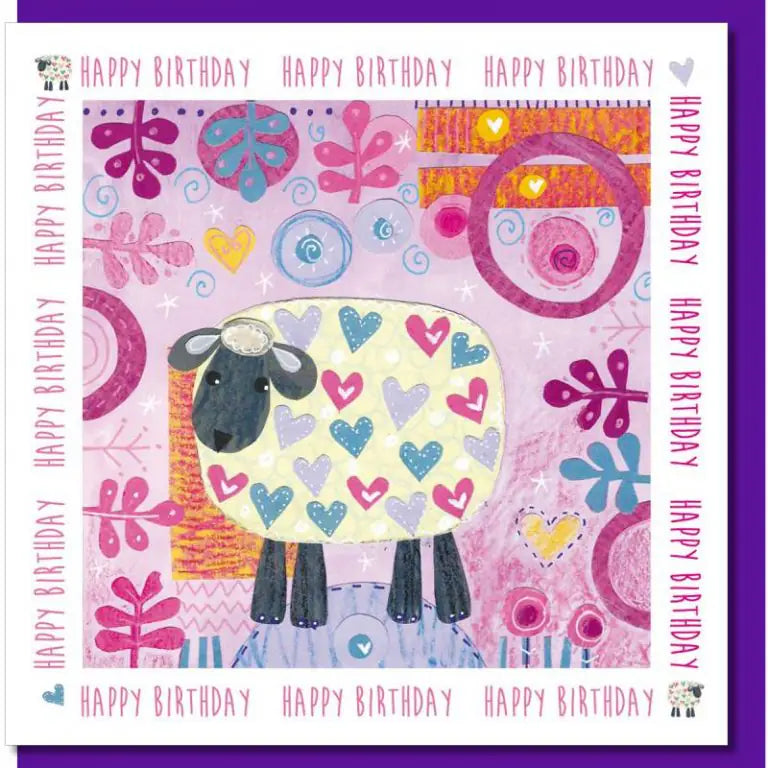 Happy Birthday - Sheep and hearts